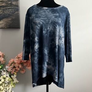 COIN 1804 Women’s Plus Size Tie Dye Cozy 3/4 Sleeve Button Back Top Size 1X